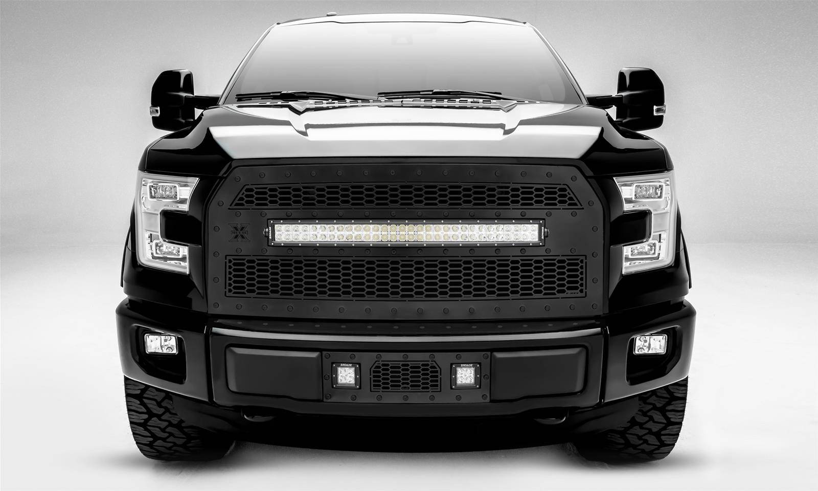 T-REX Grilles - 2015-2017 F-150 Stealth Laser Torch Grille, Black, 1 Pc, Replacement, Black Studs, Incl. (1) 30 LED - PN #7315731-BR