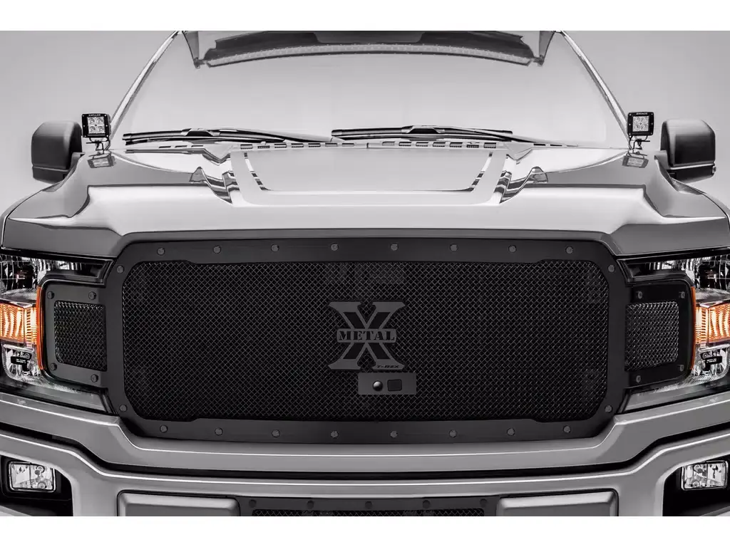 T-REX Grilles - 2018-2020 F-150 Stealth X-Metal Grille, Black, 1 Pc, Replacement, Black Studs, Fits Vehicles with Camera - PN #6715791-BR