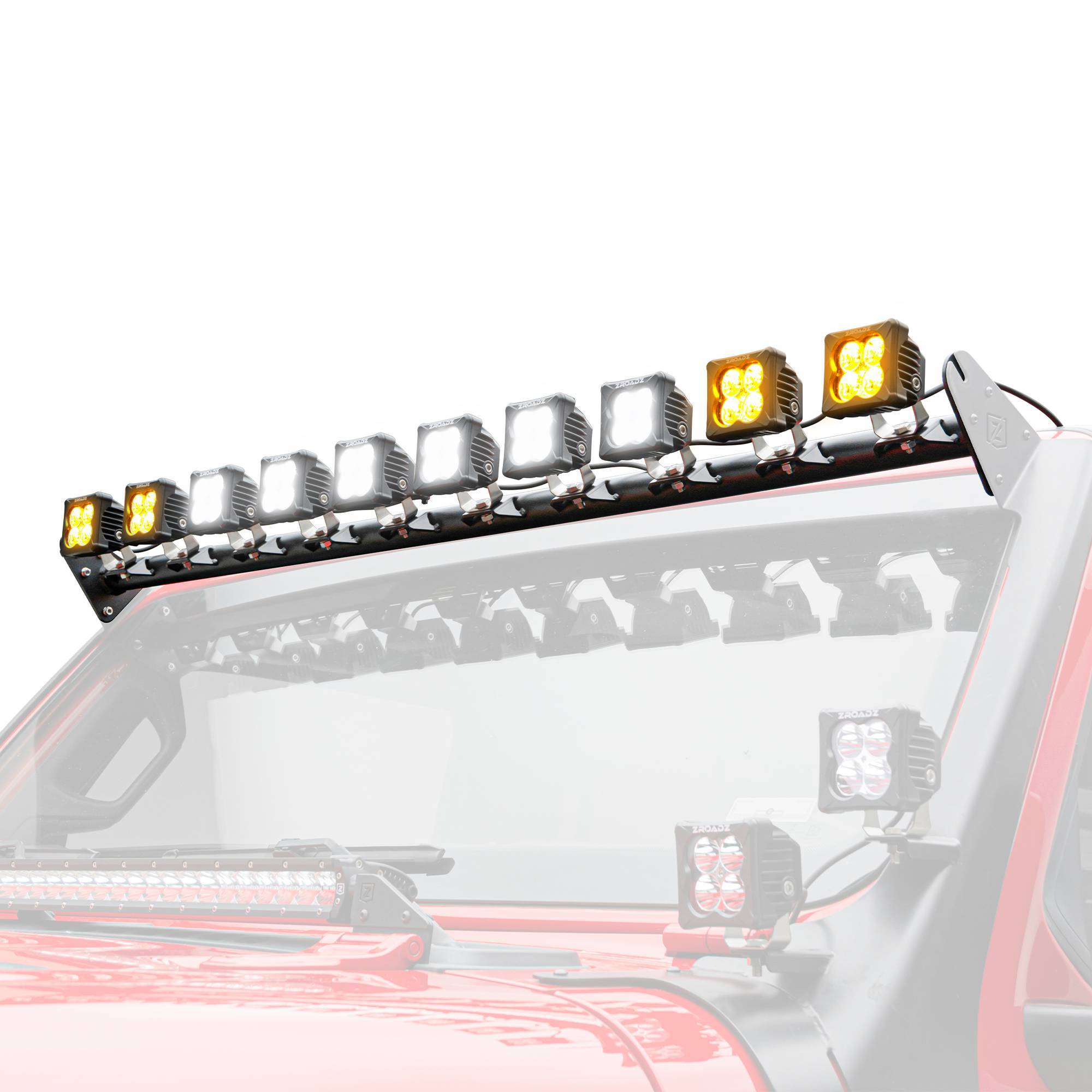 ZROADZ OFF ROAD PRODUCTS - 2018-2024 Jeep JL/2019-2024 Gladiator, Multi-LED Roof Cross Bar , Includes (10) 3-Inch ZROADZ Light Pods - Part # Z934831-KITAW
