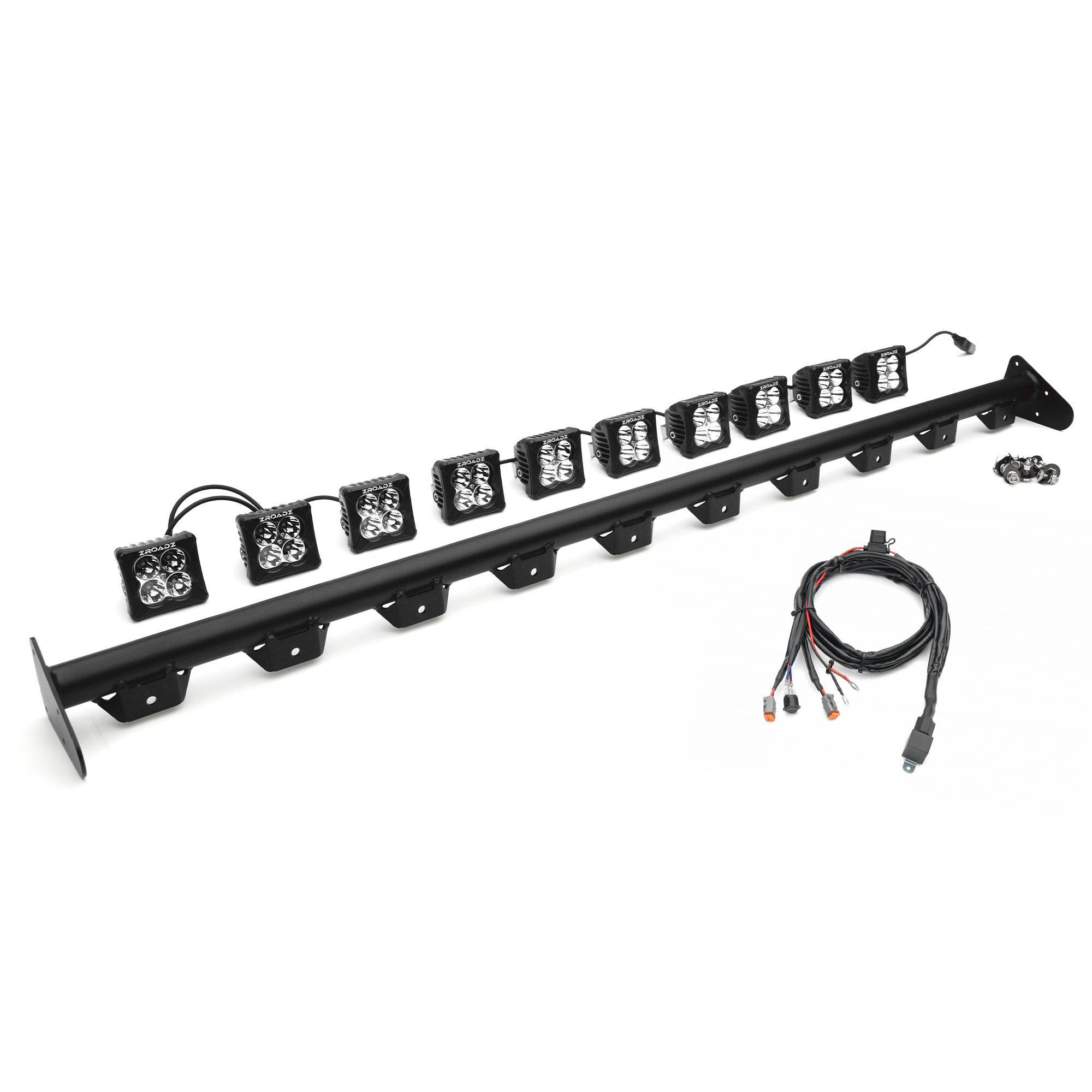 2018-2024 Jeep JL/2019-2024 Gladiator, Multi-LED Roof Cross Bar , Includes  (10) 3-Inch ZROADZ Light Pods - Part # Z934831-KITAW