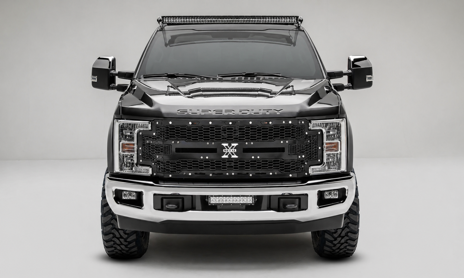 T-REX Grilles - 2017-2019 Super Duty Laser X Grille, Black, 1 Pc, Replacement, Chrome Studs - PN #7715471