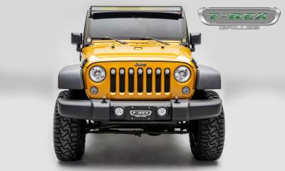 T-REX Grilles - 2007-2018 Jeep JK, JKU Stealth Torch Grille, Black, 1 Pc, Insert, Black Studs with (7) 2" LED Round Lights - Part # 6314841-BR - Image 4