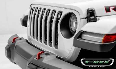 T-REX Grilles - 2018-2023 Jeep Gladiator, JL Torch Grille, Black, 1 Pc, Insert, Chrome Studs, Incl. (7) 2 LED Round Lights, without Forward Facing Camera - Part # 6314931 - Image 2