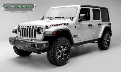 T-REX Grilles - 2018-2023 Jeep Gladiator, JL Stealth Torch Grille, Black, 1 Pc, Insert, Black Studs, Incl. (7) 2 LED Round Lights, without Forward Facing Camera - Part # 6314931-BR - Image 3