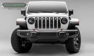 T-REX Grilles - Jeep Gladiator, JL Stealth Torch Grille, Black, 1 Pc, Insert, Black Studs, Incl. (7) 2" LED Round Lights, without Forward Facing Camera - Part # 6314931-BR - Image 4