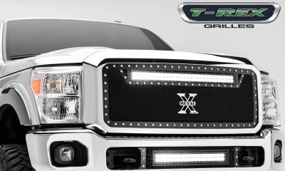 T-REX Grilles - 2011-2016 Super Duty Torch Grille, Black, 1 Pc, Insert, Chrome Studs with (1) 30" LED - Part # 6315461 - Image 1
