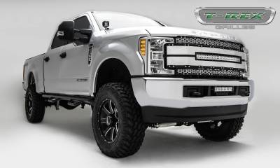 T-REX Grilles - 2017-2019 Super Duty Torch AL Grille, Black with brushed aluminum mesh and trim, 1 Pc, Replacement, Chrome Studs with (1) 30" LED, Does Not Fit Vehicles with Camera - PN #6315485 - Image 5