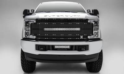 T-REX Grilles - 2017-2019 Super Duty Torch AL Grille, Black Mesh and Trim, 1 Pc, Replacement, Chrome Studs with (1) 30" LED, Fits Vehicles with Camera - Part # 6315491 - Image 1