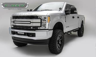 T-REX Grilles - 2017-2019 Super Duty Torch AL Grille, Black Mesh, Brushed Trim, 1 Pc, Replacement, Chrome Studs with (1) 30" LED, Fits Vehicles with Camera - Part # 6315493 - Image 2