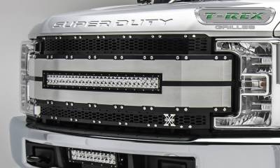 T-REX Grilles - 2017-2019 Super Duty Torch AL Grille, Black Mesh, Brushed Trim, 1 Pc, Replacement, Chrome Studs with (1) 30" LED, Fits Vehicles with Camera - PN #6315493 - Image 3