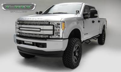 T-REX Grilles - 2017-2019 Super Duty Torch AL Grille, Brushed Mesh and Trim, 1 Pc, Replacement, Chrome Studs with (1) 30" LED, Fits Vehicles with Camera - Part # 6315495 - Image 2
