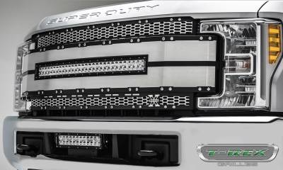 T-REX Grilles - 2017-2019 Super Duty Torch AL Grille, Brushed Mesh and Trim, 1 Pc, Replacement, Chrome Studs with (1) 30" LED, Fits Vehicles with Camera - Part # 6315495 - Image 3