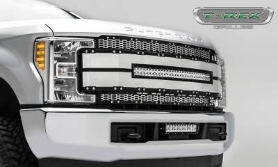 T-REX Grilles - 2017-2019 Super Duty Torch AL Grille, Brushed Mesh and Trim, 1 Pc, Replacement, Chrome Studs with (1) 30" LED, Fits Vehicles with Camera - Part # 6315495 - Image 4
