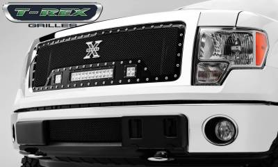 T-REX Grilles - 2013-2014 F-150 Torch Grille, Black, 1 Pc, Insert, Chrome Studs with (2) 3" LED Cubes and (1) 12" LEDs - Part # 6315721 - Image 3