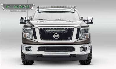 T-REX Grilles - 2016-2019 Titan Torch Grille, Black, 3 Pc, Insert, Chrome Studs with (1) 20" LED, Fits Vehicles with Camera - Part # 6317851 - Image 2