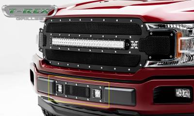 T-REX Grilles - 2018-2020 F-150 Limited, Lariat Torch Bumper Grille, Black, 1 Pc, Replacement, Chrome Studs with (2) 3 Inch LED Cube Lights - Part # 6325791 - Image 2