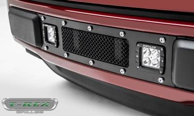 T-REX Grilles - 2018-2020 F-150 Limited, Lariat Torch Bumper Grille, Black, 1 Pc, Replacement, Chrome Studs with (2) 3 Inch LED Cube Lights - Part # 6325791 - Image 3