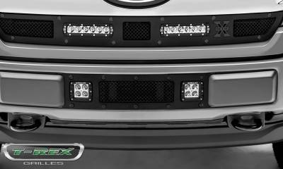 T-REX Grilles - 2018-2020 F-150 Limited, Lariat Stealth Torch Bumper Grille, Black, 1 Pc, Replacement, Black Studs with (2) 3 Inch LED Cube Lights - Part # 6325791-BR - Image 3