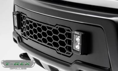 T-REX Grilles - 2017-2021 F-150 Raptor SVT Revolver Bumper Grille, Black, 1 Pc, Replacement with (2) 3 Inch LED Cube Lights - Part # 6525661 - Image 2