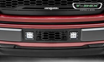T-REX Grilles - 2018-2020 F-150 Limited, Lariat Revolver Bumper Grille, Black, 1 Pc, Overlay with (2) 3 Inch LED Cube Lights - Part # 6525751 - Image 2