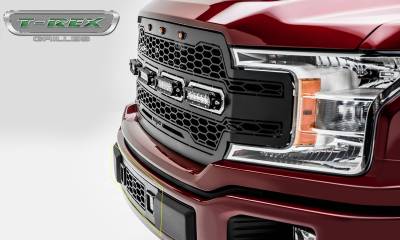 T-REX Grilles - 2018-2020 F-150 Limited, Lariat Revolver Bumper Grille, Black, 1 Pc, Overlay with (2) 3 Inch LED Cube Lights - Part # 6525751 - Image 5