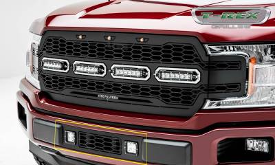 T-REX Grilles - 2018-2020 F-150 Limited, Lariat Revolver Bumper Grille, Black, 1 Pc, Overlay with (2) 3 Inch LED Cube Lights - Part # 6525751 - Image 6