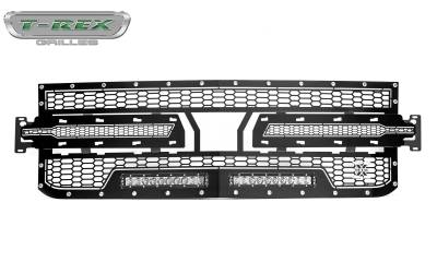 T-REX Grilles - 2019-2022 Silverado 1500 Laser Torch Grille, Black, 1 Pc, Replacement, Chrome Studs, Incl. (2) 10" LEDs - Part # 7311261 - Image 3