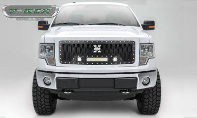 T-REX Grilles - 2009-2012 F-150 Laser Torch Grille, Black, 1 Pc, Insert, Chrome Studs with (2) 3" LED Cubes and (1) 12" LEDs - Part # 7315681 - Image 1