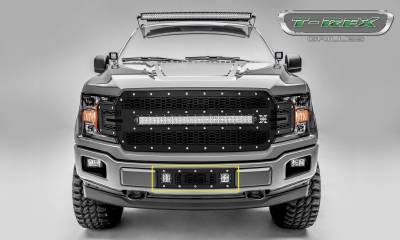 T-REX Grilles - 2018-2020 F-150 Limited, Lariat Laser Torch Bumper Grille, Black, 1 Pc, Overlay, Chrome Studs with (2) 3 Inch LED Cube Lights - Part # 7325711 - Image 2