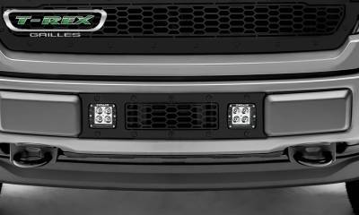 T-REX Grilles - 2018-2020 F-150 Limited, Lariat Stealth Laser Torch Bumper Grille, Black, 1 Pc, Overlay, Black Studs with (2) 3 Inch LED Cube Lights - Part # 7325711-BR - Image 2