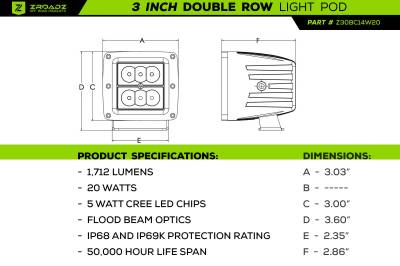 ZROADZ OFF ROAD PRODUCTS - 3 Inch LED Flood Beam Pod Lights - Part # Z30BC14W20 - Image 3