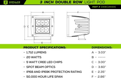 ZROADZ OFF ROAD PRODUCTS - 3 Inch LED Spot Beam Pod Light - PN #Z30BC14W20S - Image 3