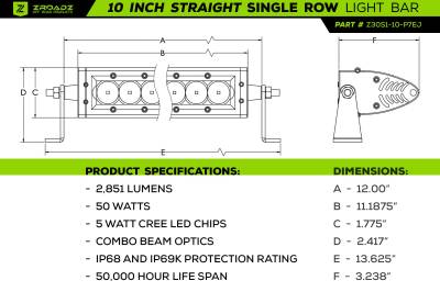 ZROADZ OFF ROAD PRODUCTS - 10 Inch LED Single Row Slim Light Bar - PN #Z30S1-10-P7EJ - Image 3