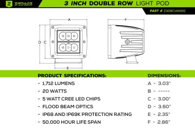 ZROADZ OFF ROAD PRODUCTS - 2019-2023 Ford Ranger Hood Hinge LED Kit with (2) 3 Inch LED Pod Lights - PN #Z365821-KIT2 - Image 11