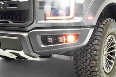 2017-2020 Ford F-150 Raptor Front Bumper OEM Fog Amber LED Kit with (2) 3 Inch Amber LED Pod Lights and (4) 3 Inch LED Pod Lights- Part # Z325672-KIT - Image 4