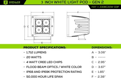 ZROADZ OFF ROAD PRODUCTS - 2021-2024 Ford Bronco LED Kit with (2) 3 Inch White LED Pod Lights - PN #Z365401-KIT2 - Image 5