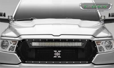 T-REX Grilles - 2019--2021 Ram 1500 Laramie, Lone Star, Big Horn, Tradesman Torch Grille, Black, 1 Pc, Replacement, Chrome Studs, Incl. (1) 30" LED - PN #6314651 - Image 1