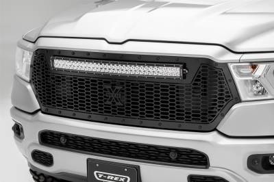 T-REX Grilles - 2019--2021 Ram 1500 Laramie, Lone Star, Big Horn, Tradesman Stealth Laser Torch Grille, Black, 1 Pc, Replacement, Black Studs, Incl. (1) 30" LED - PN #7314651-BR - Image 1