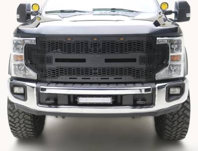 2020-2022 Ford Super Duty Front Bumper Center LED Kit with (1) 12 Inch LED Straight Double Row Light Bar - PN #Z325571-KIT