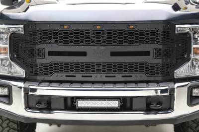 2020-2022 Super Duty Stealth Laser X Grille, With Out Front View Camera, Black, 1 Pc, Replacement, Black Studs - Part # 7715571-BR